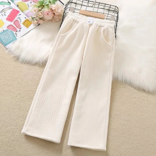 Spring Autumn Teen Girls Wide Leg Pants Child Trousers Fashion Solid Color Corduroy Girls Pants Kids Clothes