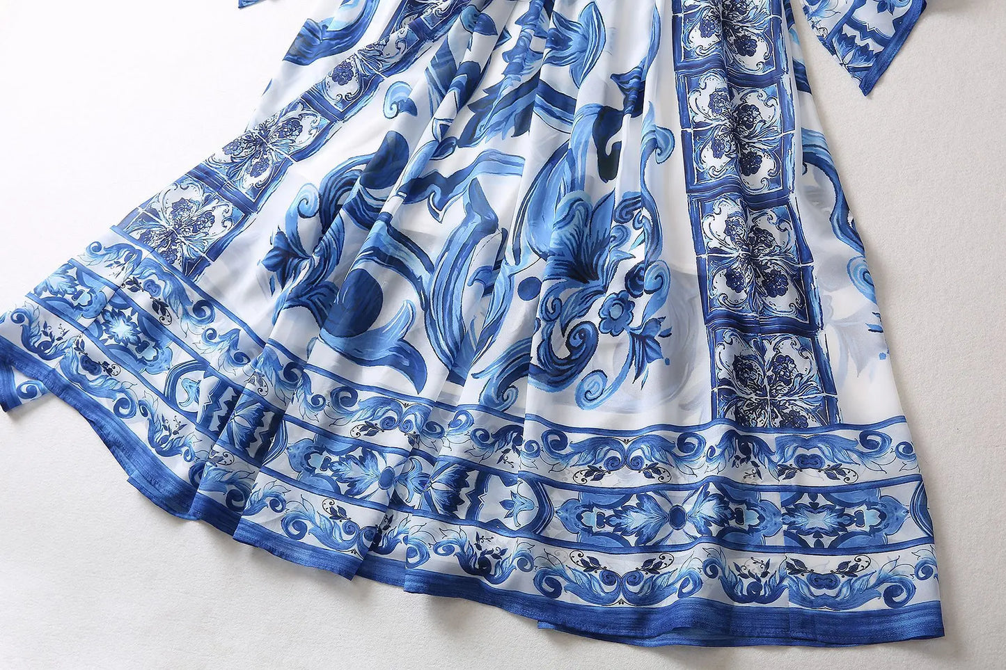 Designer Inspired Runway Fashion Summer  Women's Blue Floral Printed Bohemian Maxi Wrap Dress