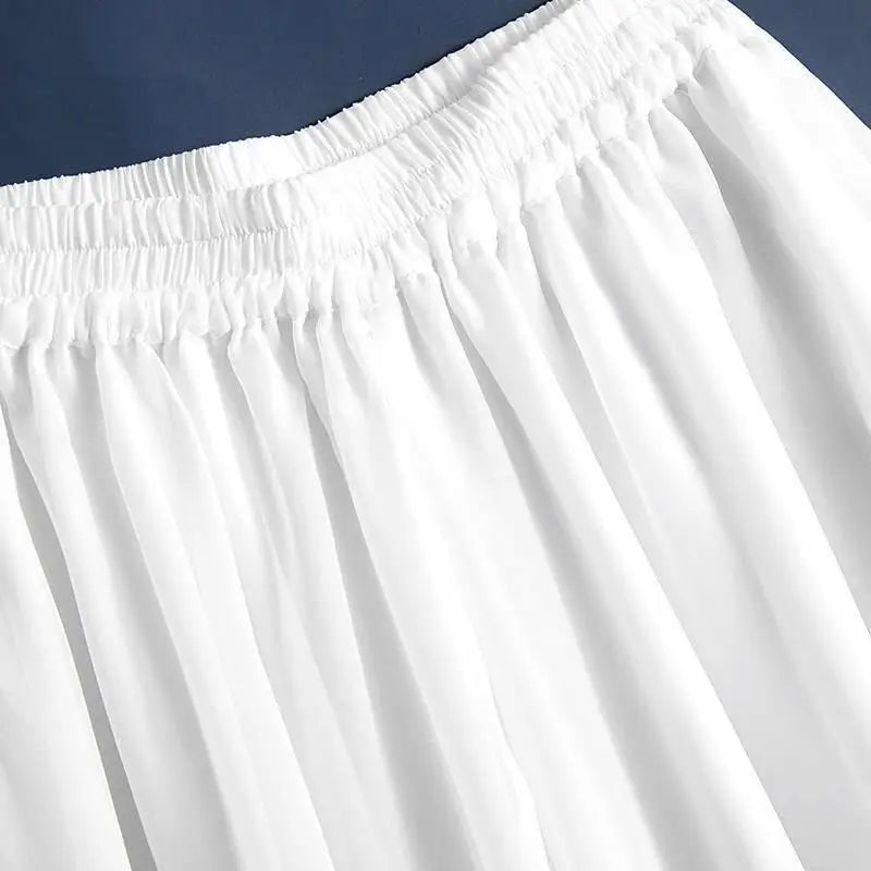 Women Wide-leg Pants Double-layered Flowy Swing Pants Versatile High-rise Trousers Loose Cropped Chiffon Pants