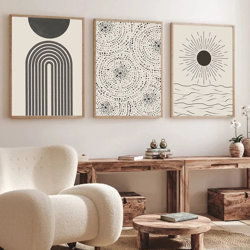 Sun Circle Minimalist Line Print Wall Art Poster Abstract Black White Canvas Decorative Picture Nordic Paintings for Living Room
