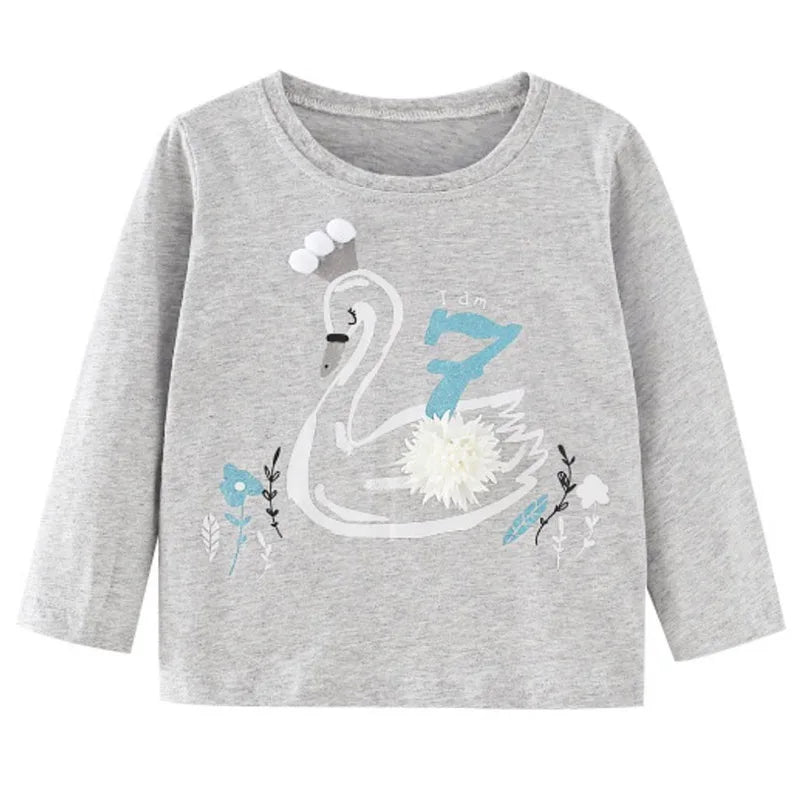 Little Girls Toddler Kids t shirt Long Sleeve t-shirt Tee Tops 100% Cotton Baby Girl Clothes Children Underwear Bunny 1-7Y