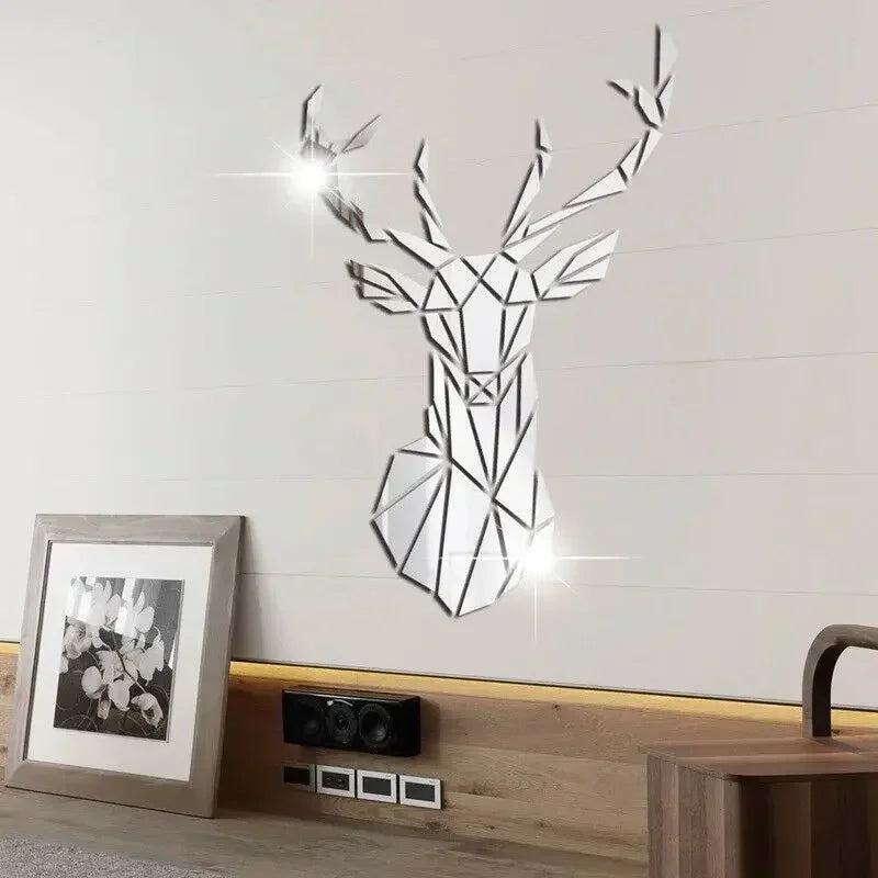 Mirror 3D Wall Stickers Nordic Style Acrylic Deer Head Mirror Sticker Decal Removable Mural for DIY Home Living Room Wall Decors