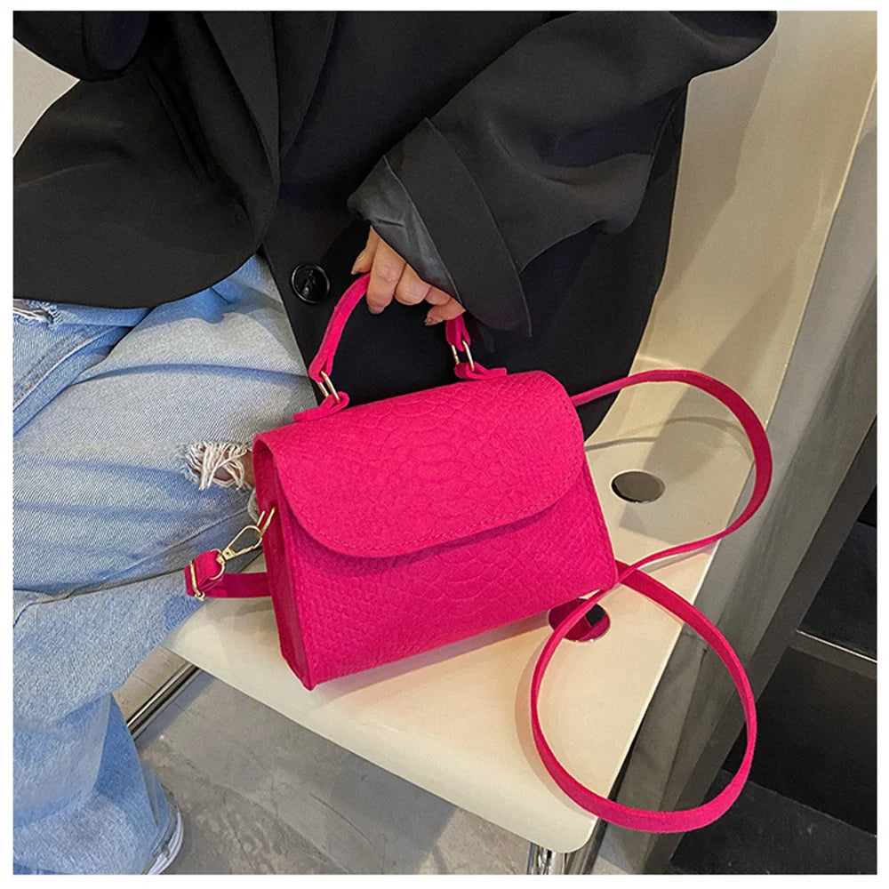 Women's Felt Shoulder Bag Ladies Handbags Luxury Designer Fashion Alligator Pattern Square Crossbody Bag Messenger Bag
