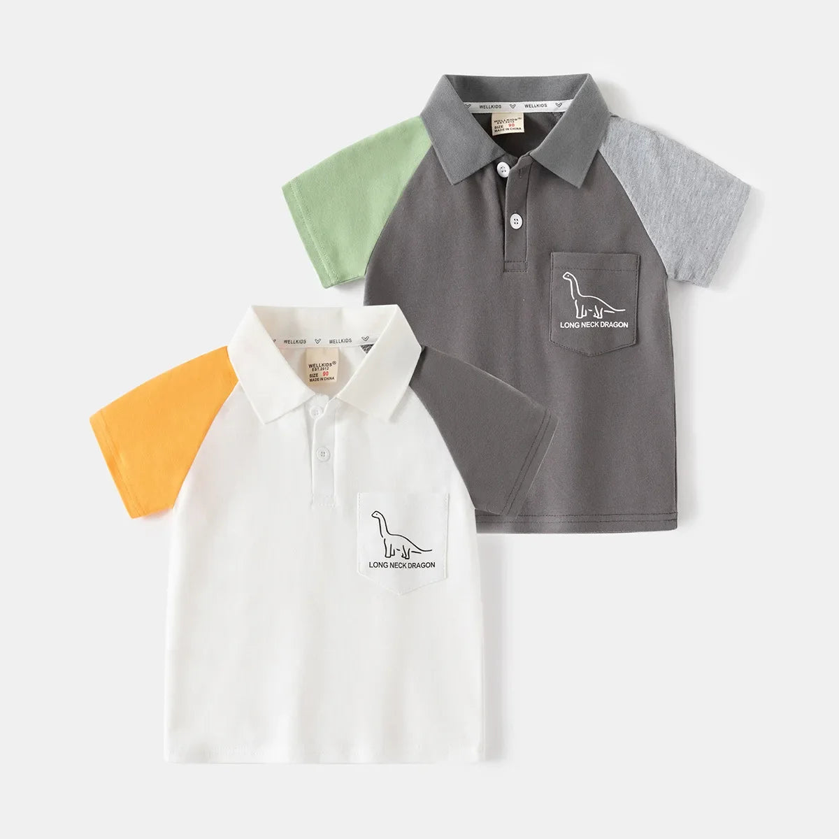 Boys Casual Polo Shirts Summer Kids Fashion Cartoon Dinosaur Patchwork Short Sleeve Lapel T-shirt Tops Children Clothing