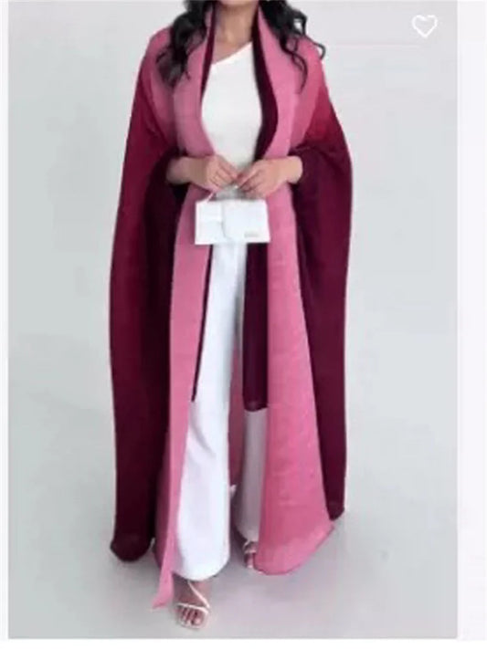 Gradient Pleated Long Trench Women Batwing Sleeves Belt Gathered Waist Windbreaker dresses for Women