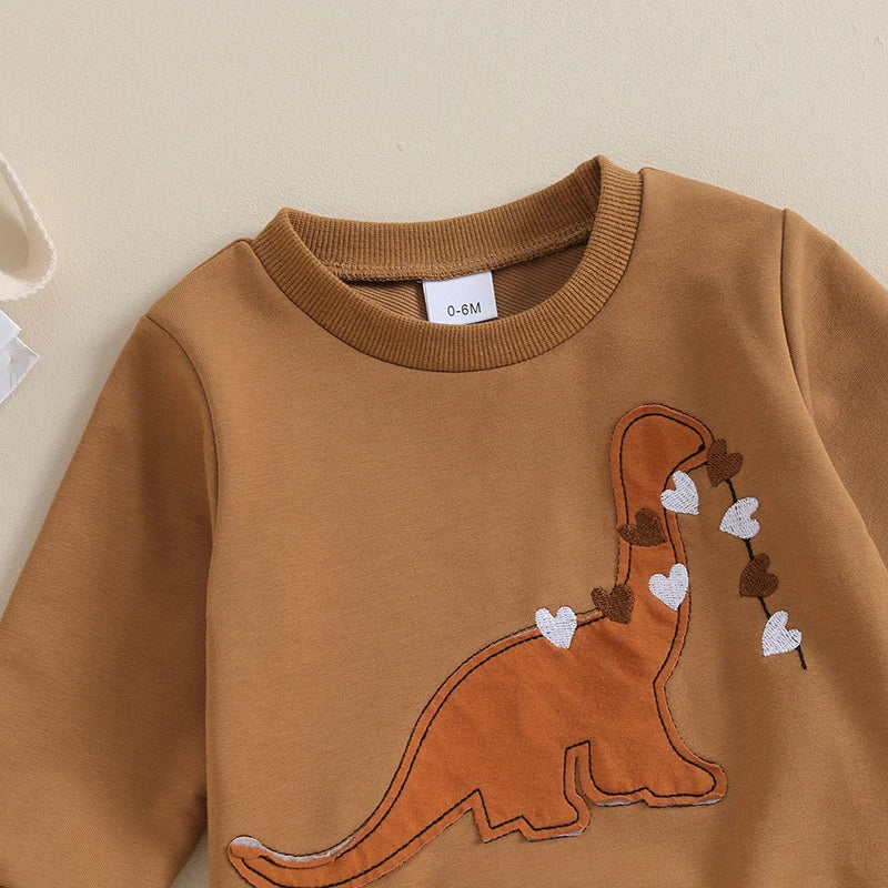 Toddler Boys 2PCS Autumn Fashion Pants Sets Long Sleeve Cartoon Dinosaur Print Sweatshirt and Drawstring Pants Sets
