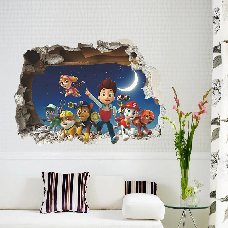Cartoon 3D Paw Wall Stickers For Kids Rooms Living Room Boys Girls Children Bedroom DIY Home Decor Dinner Plates Spoon Patroling