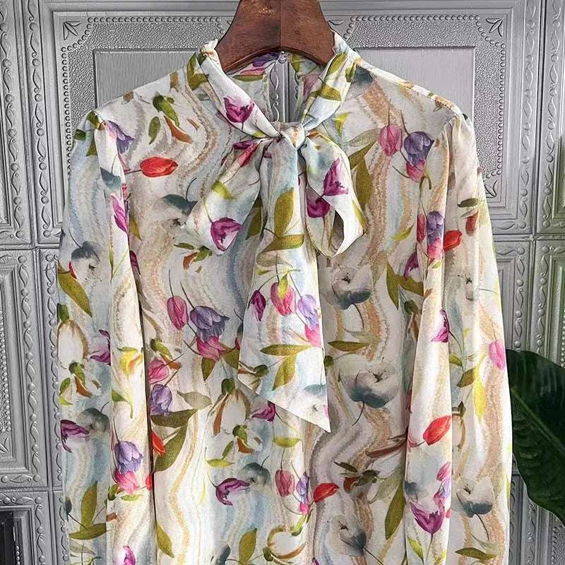 Women Autumn Casual Chiffon Tops Blouse Bow Neck Shirt Long Sleeve Fashion Blouses Clothes Blouses Major