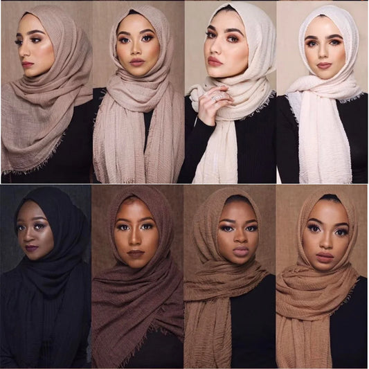 Muslim Women Crinkle Hijab Soft Cotton Scarf Hijabs Head femme musulman Turban Shawls Wraps Islamic Headscarf 180X90CM