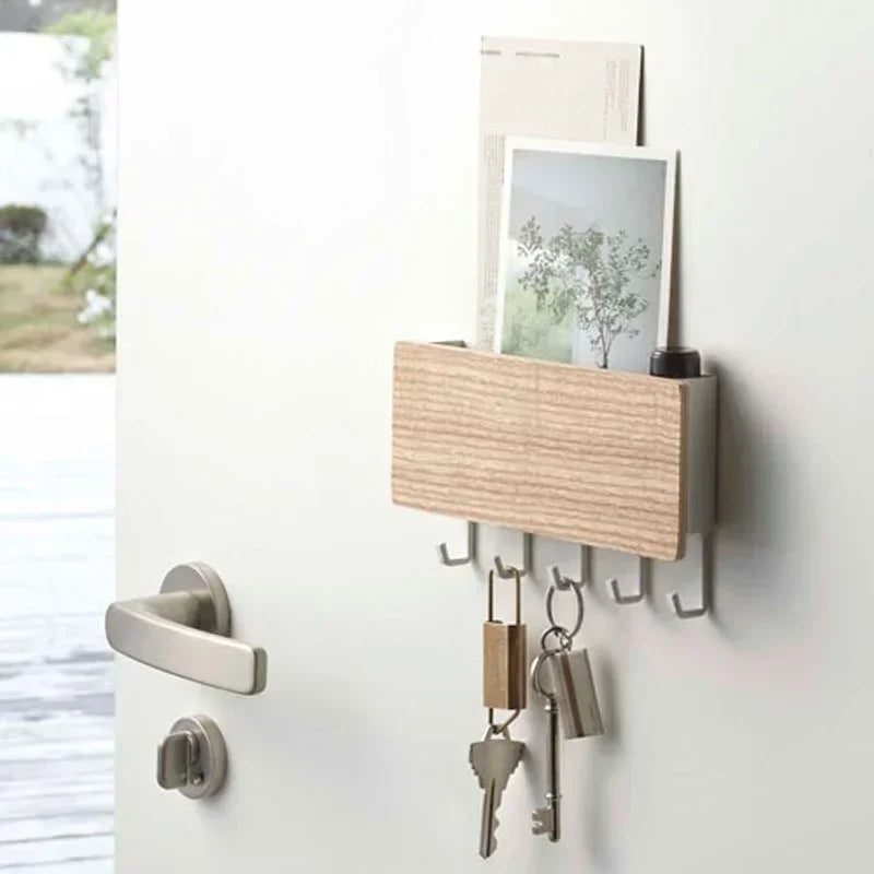 Wall Mounted Wooden  Rack Miscellaneous Clothes  Organizerwall Hook Living Room Storage Device Household Accessories