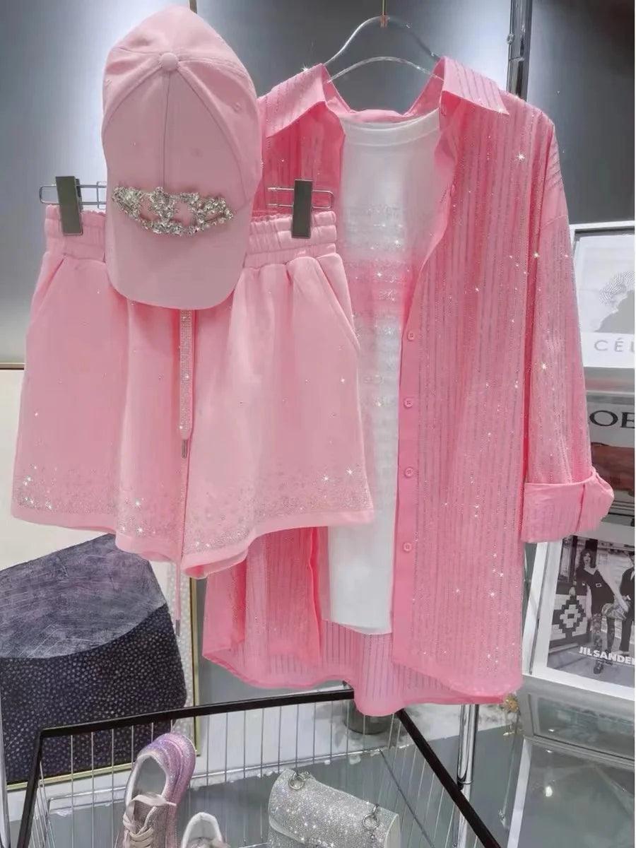 Vertical Stripes Loose Casual Pink Shirts and Blouses For  Women's Long Sleeve Top Blusas