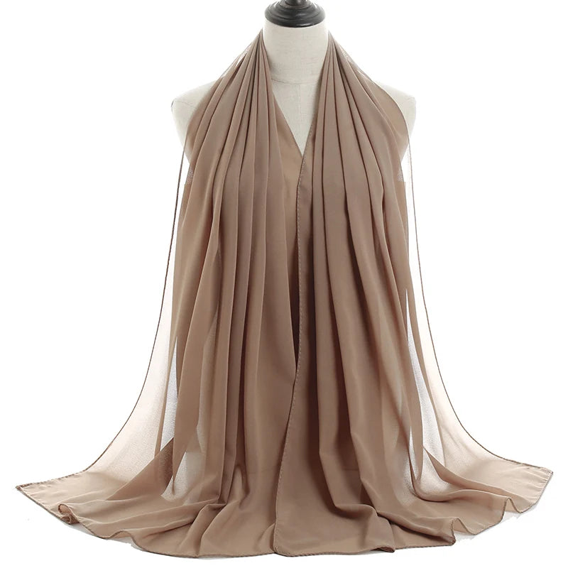 Chiffon Hijab Scarf Long Muslim Shawls Stitch Plain Headscarf High Quality Premium Turban Heavy Malaysian Hijabs