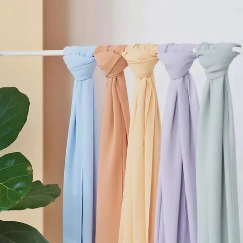 Chiffon Hijab Scarf Long Muslim Shawls Stitch Plain Headscarf High Quality Premium Turban Heavy Malaysian Hijabs