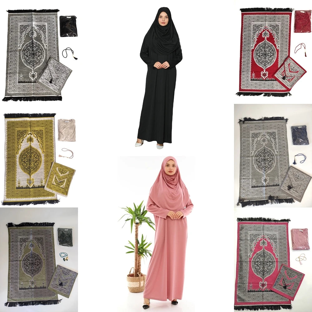 Turkey Muslim With Bag Prayer Dress for women Prayer Rug Rosary Beads Set Gift Hijab Long Abaya Islamic Clothes Full Cover