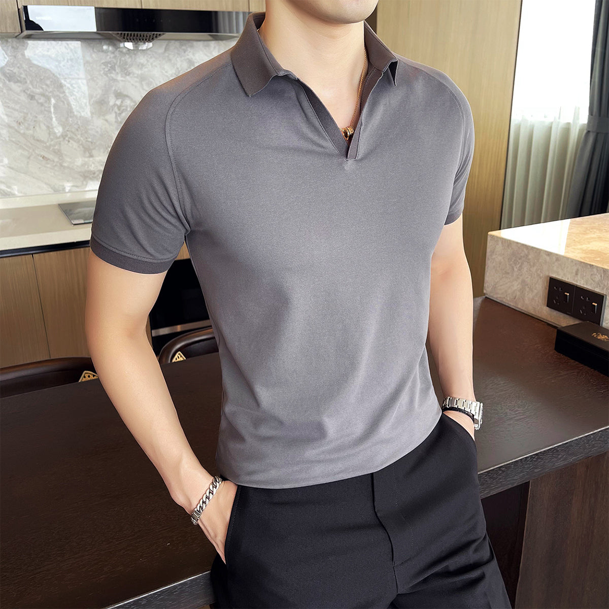 V-neck Short Sleeved Men's Style