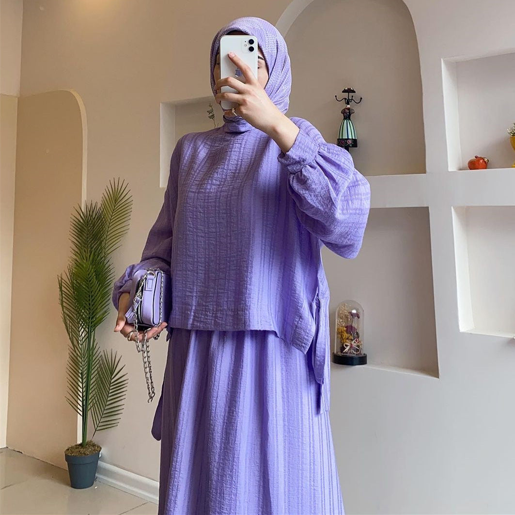 Fashion Long Sleeve Shirt Skirt Two-piece Suit