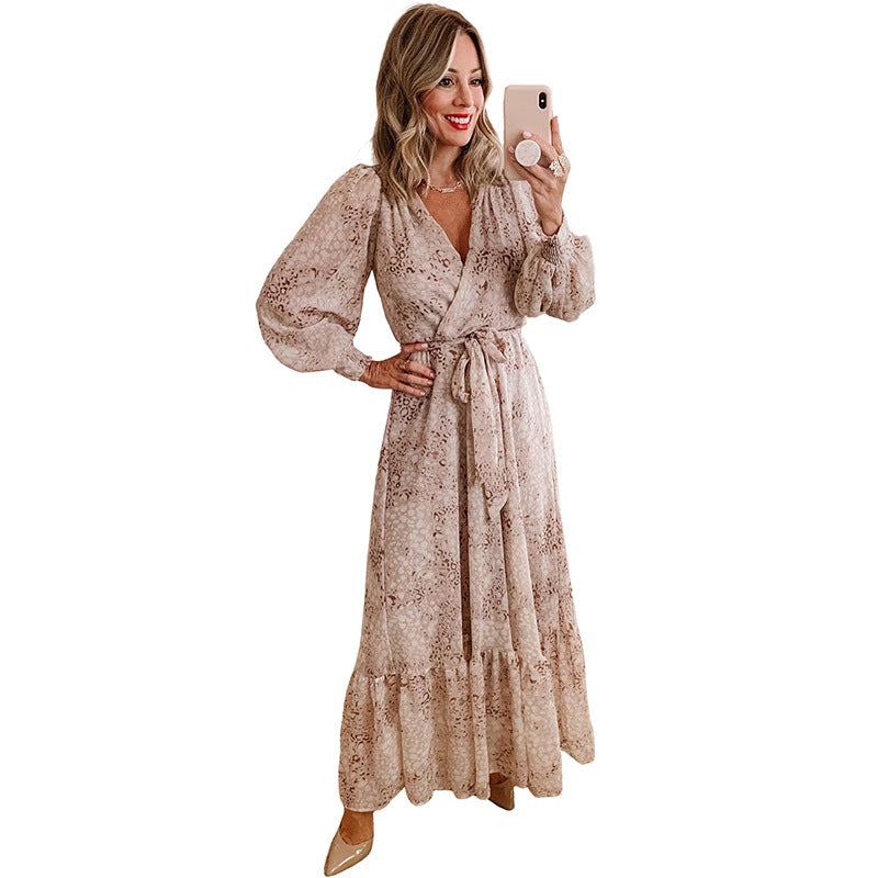 Leopard Print Long Sleeve Dress Women