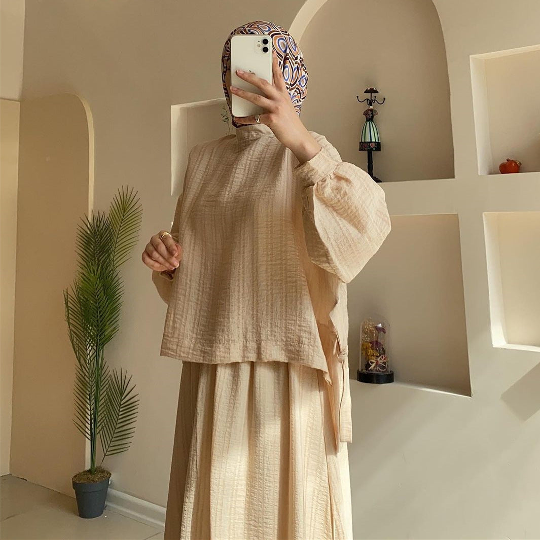 Fashion Long Sleeve Shirt Skirt Two-piece Suit