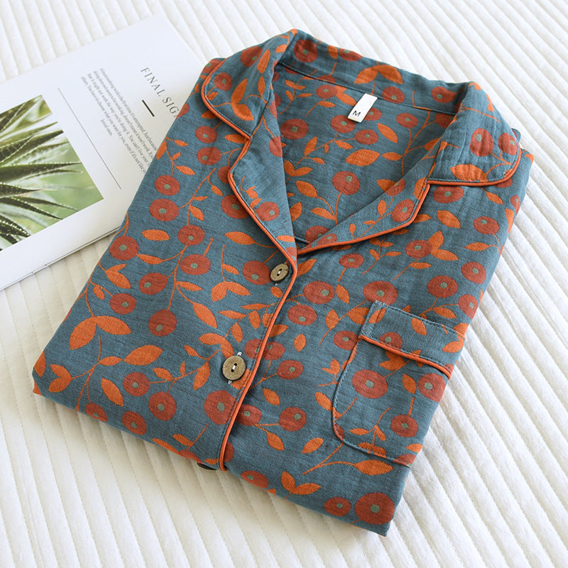 Cotton Lapel Double-sided Yarn-dyed Pajamas Suit