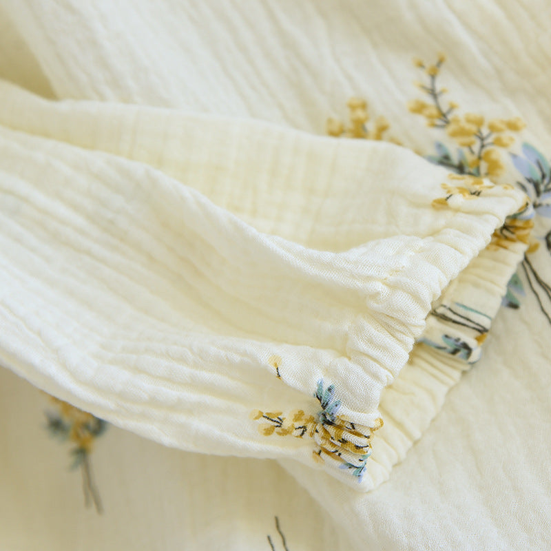 New Cotton Yarn Washed Cotton Crepe Summer Linglan Long-sleeve Suit