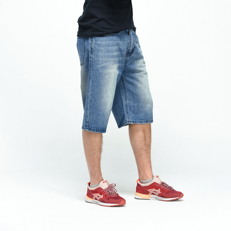 Men's Loose Capri Pants   Plus Guy Denim Medium Pants