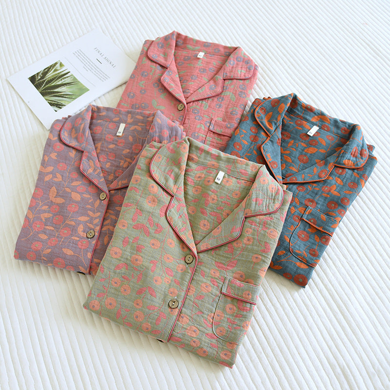 Cotton Lapel Double-sided Yarn-dyed Pajamas Suit