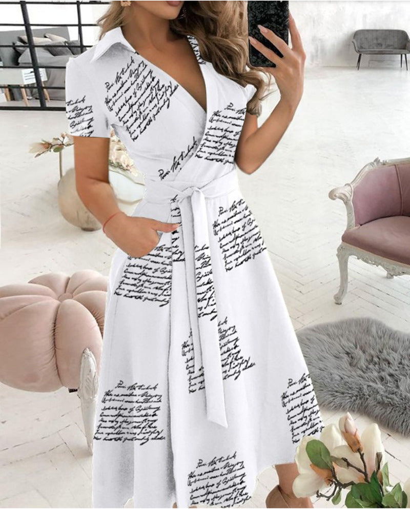 Fashion Long Sleeve V-neck Printed Sheath Dress