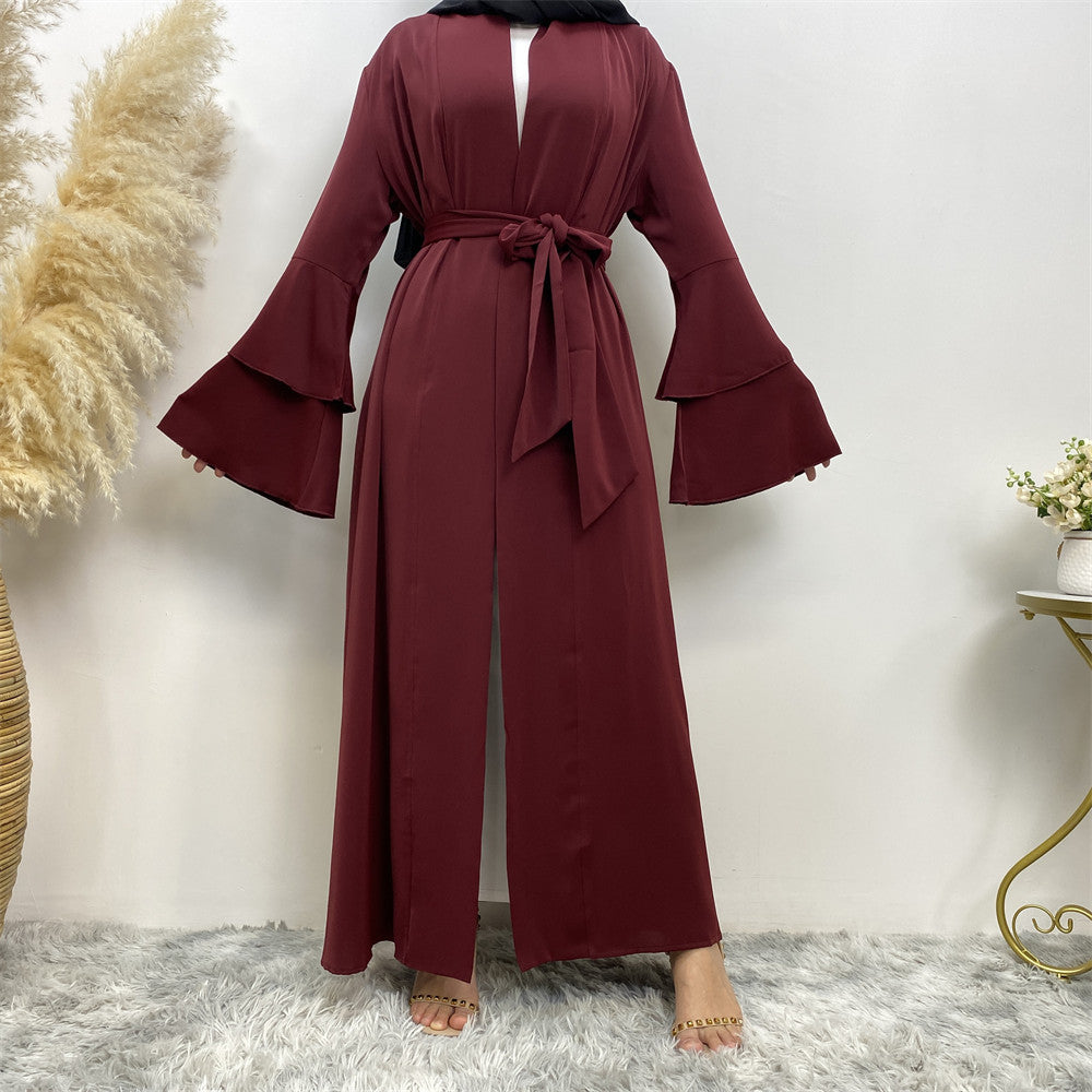 Double Sleeved Robe With Pockets For Fashionable Women's Cardigan
