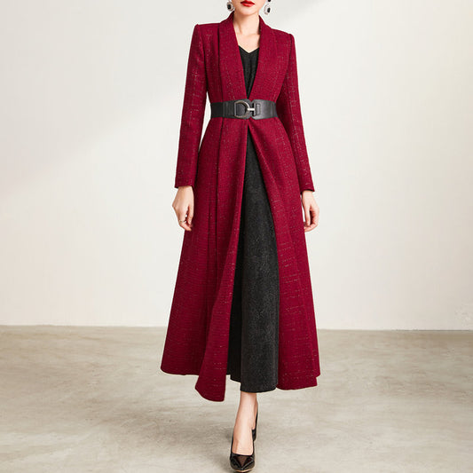 Women's Medium Long Blue Plaid Coat