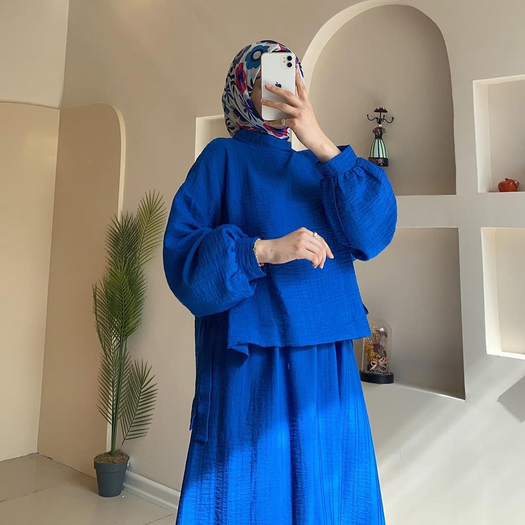 Fashion Long Sleeve Shirt Skirt Two-piece Suit