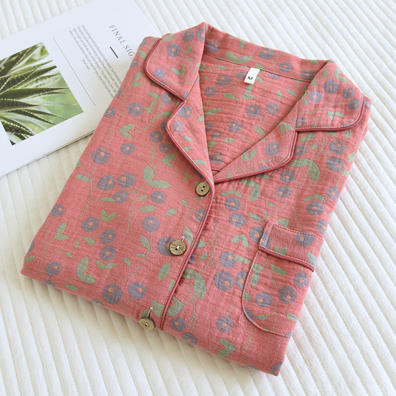 Cotton Lapel Double-sided Yarn-dyed Pajamas Suit