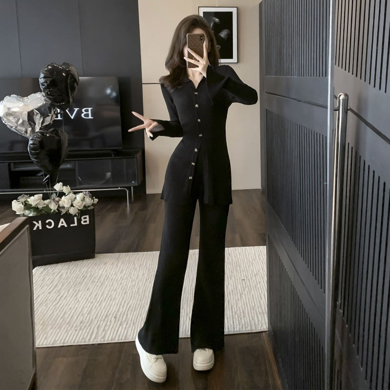Youthful-looking Western Style Salt Series Young Knitted Wide-leg Pants Two-piece Suit