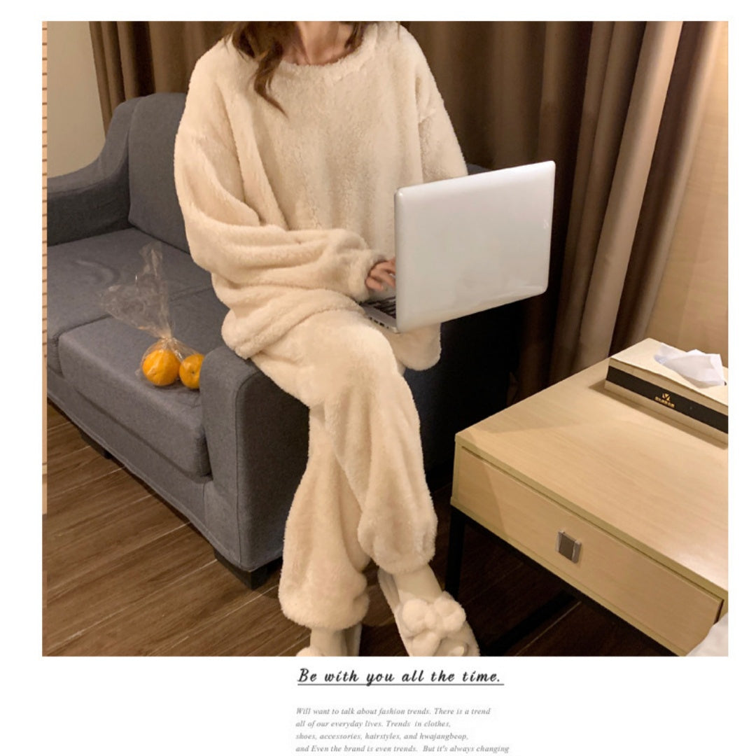 Women's Warm And Thick Flannel Pajama Set