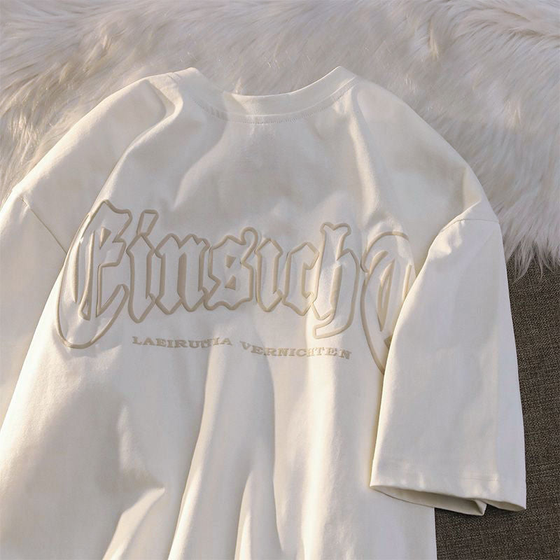 Short-sleeved T-shirt Simple Letter Print Couple Round Neck Top