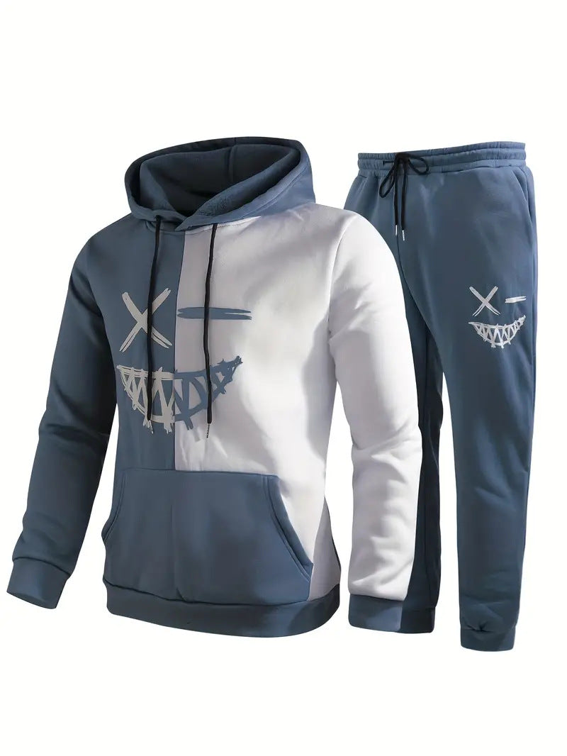 Sports And Leisure Classic Plaid Hooded Long Sleeve Sweater Suit 2-piece Set
