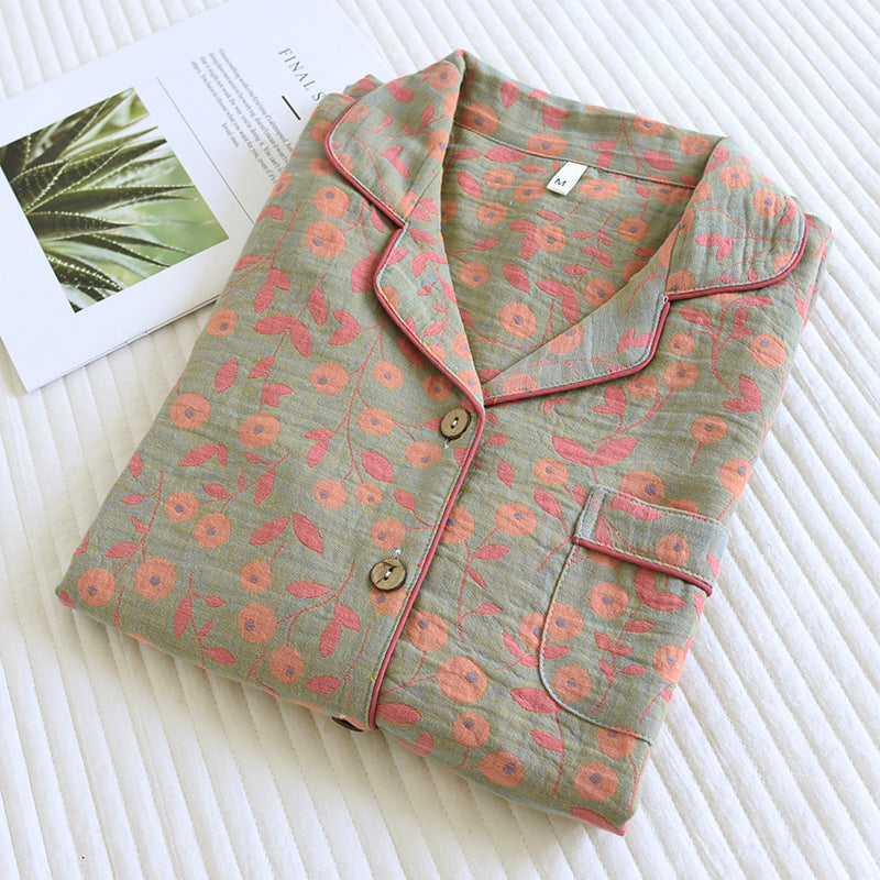 Cotton Lapel Double-sided Yarn-dyed Pajamas Suit
