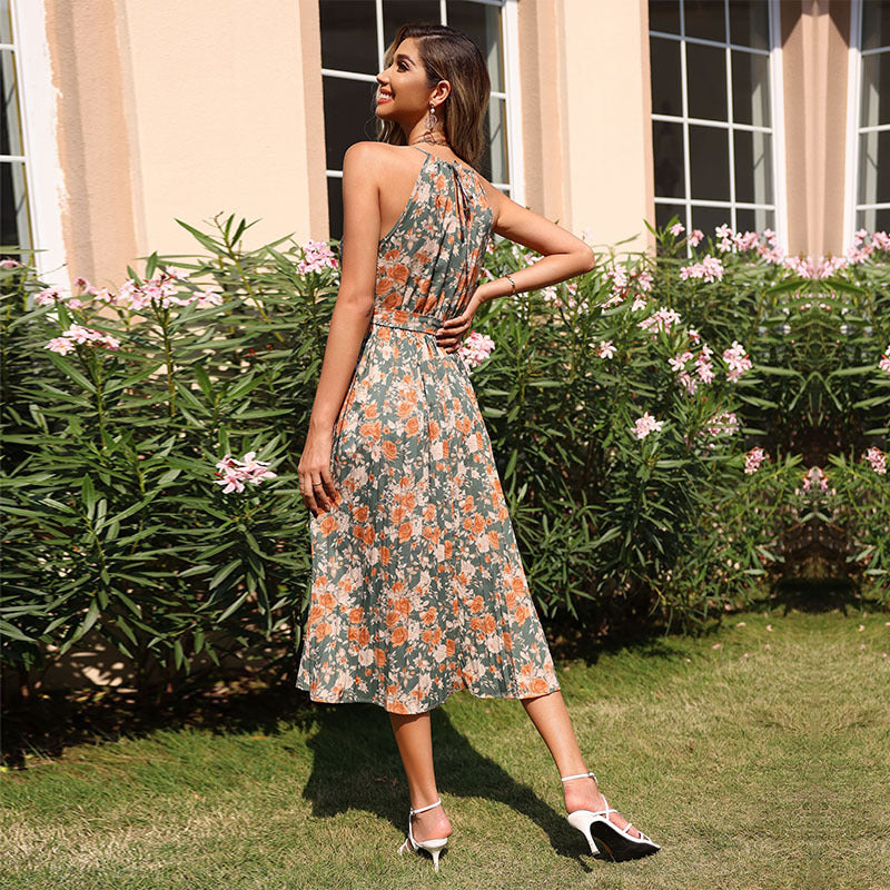 Sleeveless Pleated Skirt Tied High Waist Women's Dress